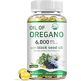 Nature's live Oil of Oregano with Black Seed Oil, 2 in 1 Oregano Supplement for Immune Health, Retains High Concentrated Carvacrol & Thymoquinone, Non-GMO, 60 Softgels, 1 Pack