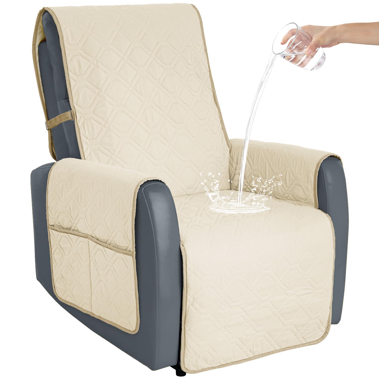 Photo 1 of SOFTOWN Recliner Chair Cover Sofa Slipcover Non-Slip Chair Couch Cover Machine Washable Furniture Protector with Straps for Dogs(Ivory, 23inch Recliner)