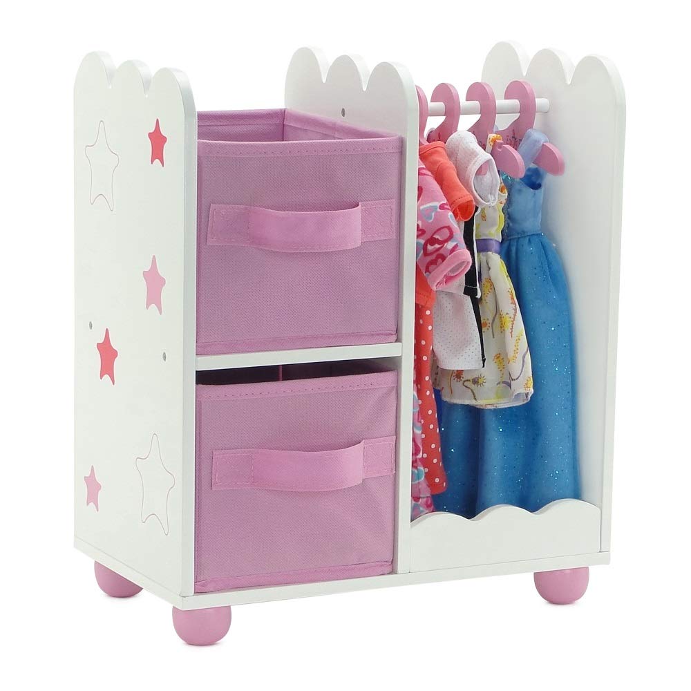 Pink Doll Armoire Closet With Star Detail Comes With 5 Doll