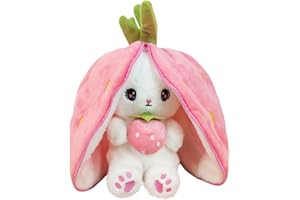 DABRON Easter Bunny Stuffed Animal Plush,Reversible Carrot/Strawberry Bunny Plush Doll with Zipper,Cute Kawaii Rabbit Toys Pillow Decoration for Kids (Strawberry)