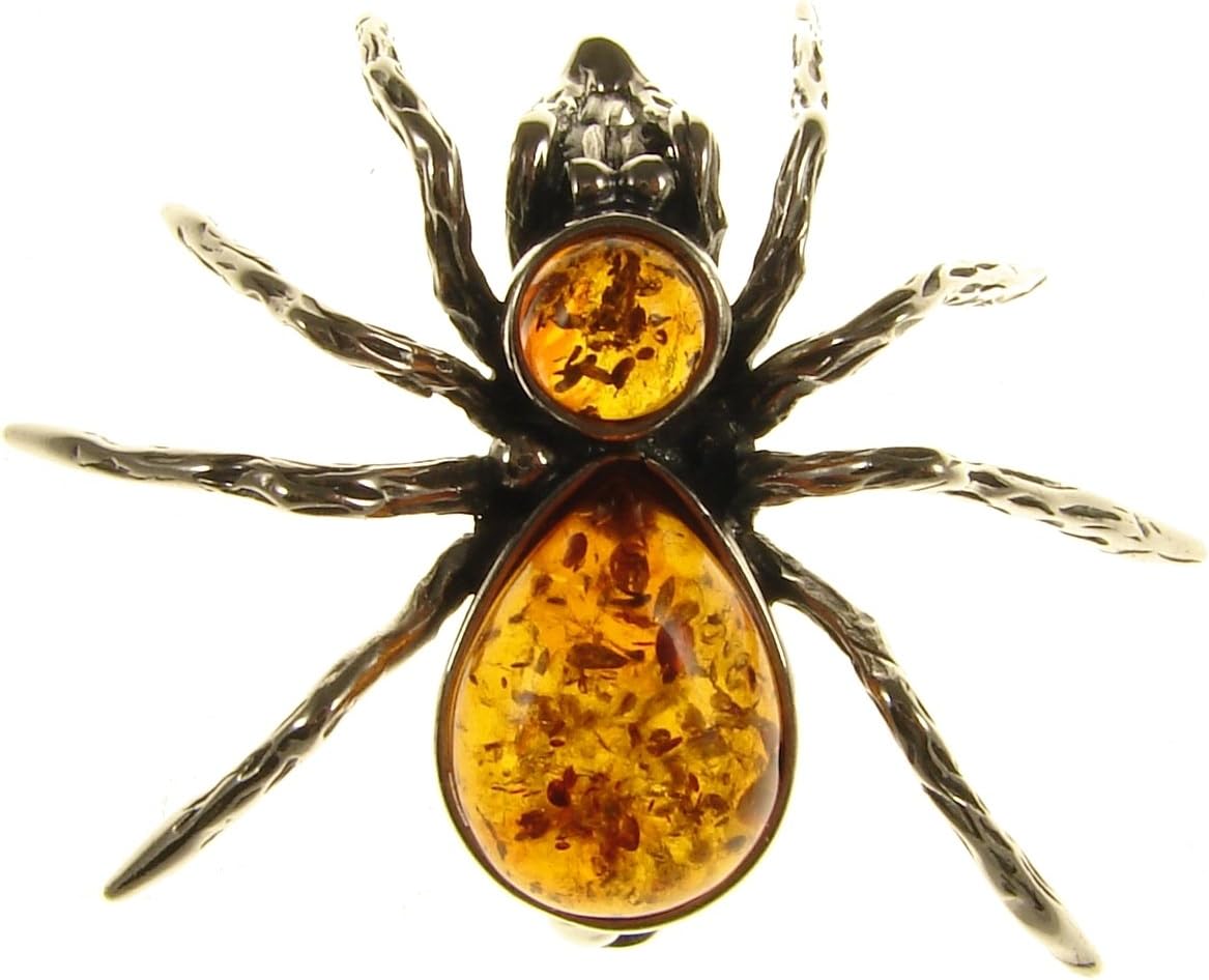 SA BroochesBaltic amber and sterling silver 925 cognac spider brooch pin