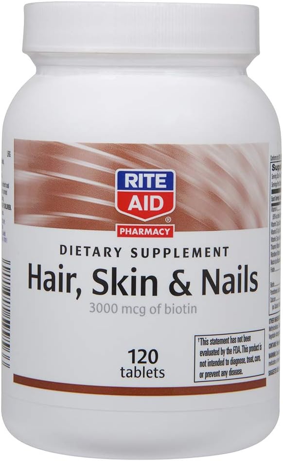 Rite Aid Biotin Tablets, 3000 mg - 120 Count | for Hair, Skin and Nails