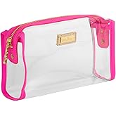 Lilly Pulitzer Clear Zipper Pouch, Cute Pencil Case for Adults, Travel Toiletry Bag, Small Pouch Bag for Supplies, Makeup or Toiletries (Aura Pink)
