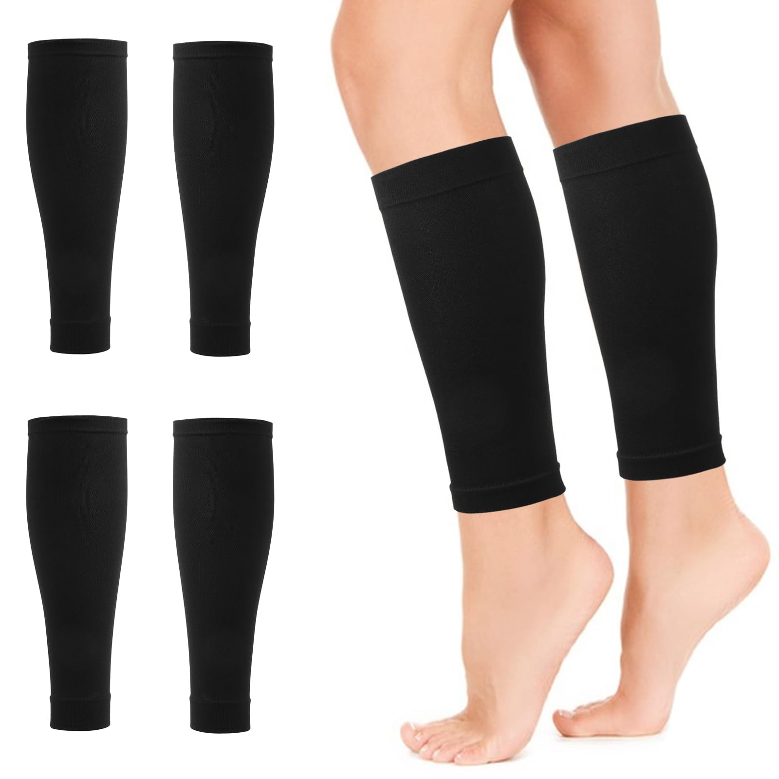 4Packs Calf Compression Sleeves Replacement for Men & Women, Compression Stockings with Medical Gradient Compression, 20-30mmHg Footless Compression Calf Socks for Shin Splint, Varicose Vein Size M