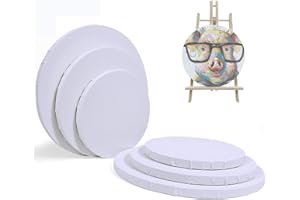 QUIENKITCH Blank Painting Canvas Panel, Round-Shaped White Canvas board, 6PCS/Set Artist Cotton Stretched Primed Decoration Boards, for Students Artist Hobby Painters Beginners Oil Painting