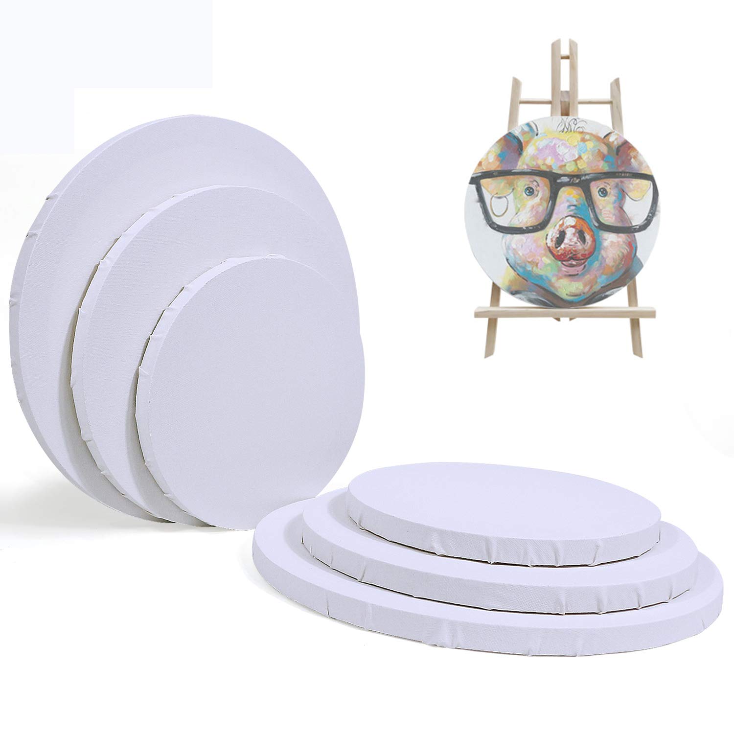 Blank Canvas Board, Round Canvas Boards, 6 Pcs 100% Cotton Primed Canvas Stretched Boards Frame(8"/10"/12"), Round-Shaped Canvas Panels for Students Artist Kids Acrylic Oil Painting