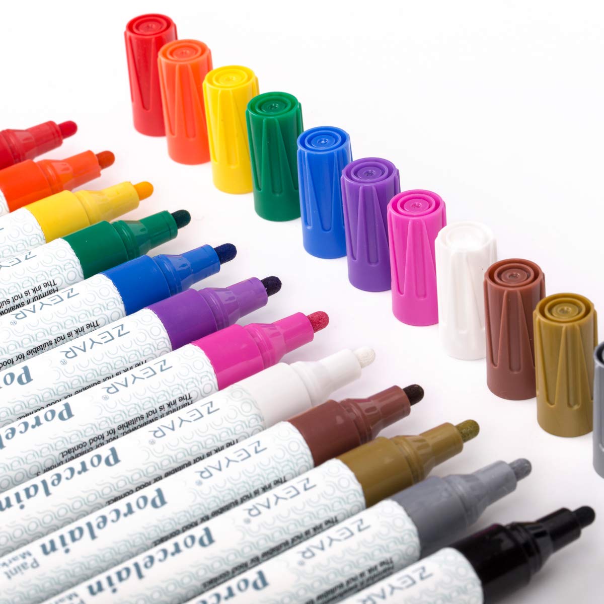 ZEYAR Acrylic Paint Pens for Porcelain, Professional Ceramic painting, 12 colors Water-based, Medium Point, Water and Fade Resistant, DIY on Mugs and other Ceramics for Permanent Collection