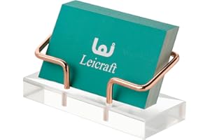 Leicraft Business Card Holder for Desk, Modern Card Organizers and Office Desk Accessories for Men and Women (Acrylic Rose Gold)