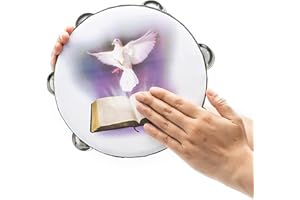 Musfunny 8 inch Dove Bible Double Row Jingle Tambourine for Adults,Handbell Clap Drum Tambourine for Pray Church Party Musical Instrument