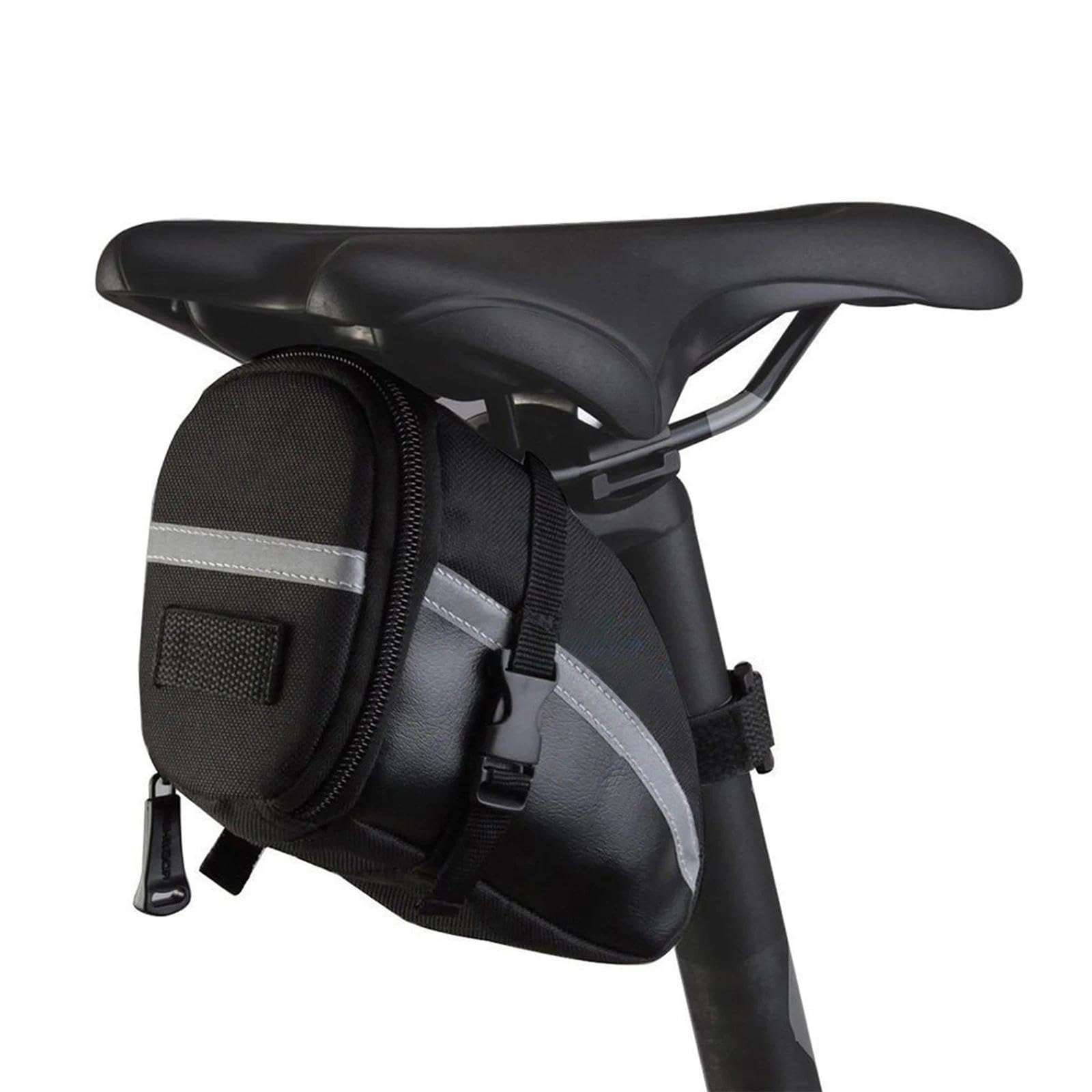 Bike Saddle Bag, Seat Pack, Black, Reflective, Waterproof, Zippered, Adjustable Strap, Seat Mount, 20 x 8 x 6cm, Sports Style, Bicycle