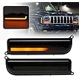 2PCS Sequential Led Front Turn Signal Lights for 1997-2001 J'eep Cherokee XJ Amber Led Bumper Signal Lights White Parking Light Front Corner Side Marker Lamps OEM Replacement 55055142 Smoked Lens