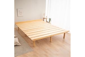 EMOOR Wood Slatted Floor Bed Frame OSMOS Full for Japanese Futon Mattress Solid Pine (Earth-Natural), Height Adjustable (2/7/12in) Tatami Mat
