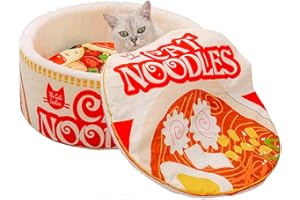 BOOTEELY Ramen Noodle Bowl Cat Bed with Cover, Cute Cat Bed for Indoor Cats and Small Dogs, Detachable and Washable Cat bed cave for Kittens with Warm and Soft Cushion, Funny and Cozy Cat Nest Bed (M)