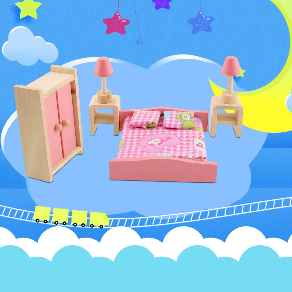 Tisch Kleiderschrank Lampe Generic Puppenhaus Schlafzimmermöbel Set