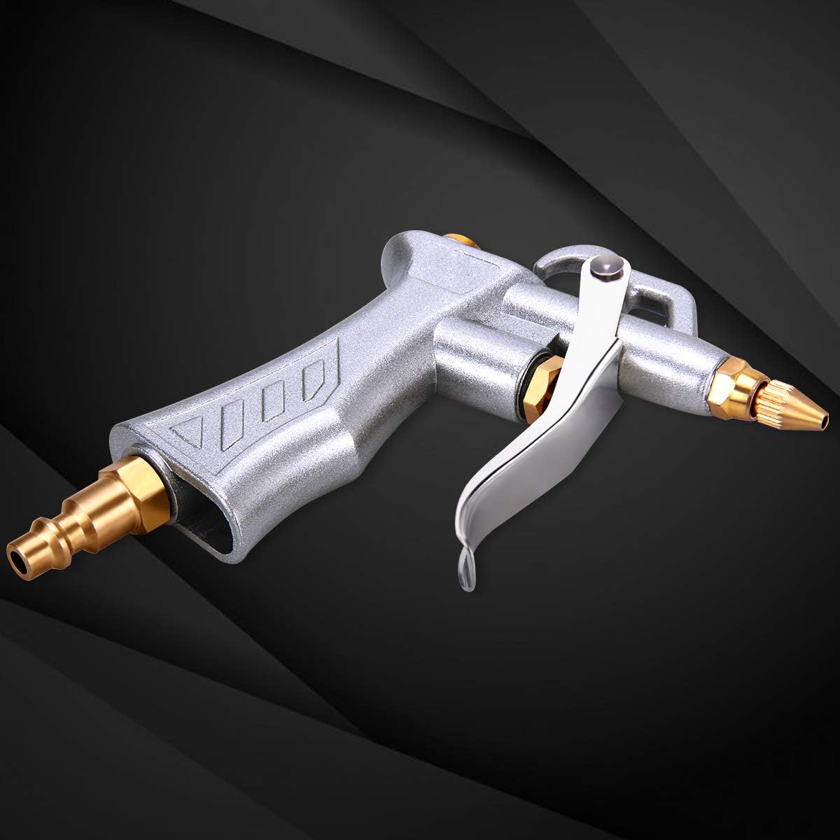 Industrial Air Blow Gun with Brass Adjustable Air Flow Nozzle and 2 Steel Air flow Extension, Pneumatic Air Compressor Accessory Tool Dust Cleaning Air Blower Gun - - 