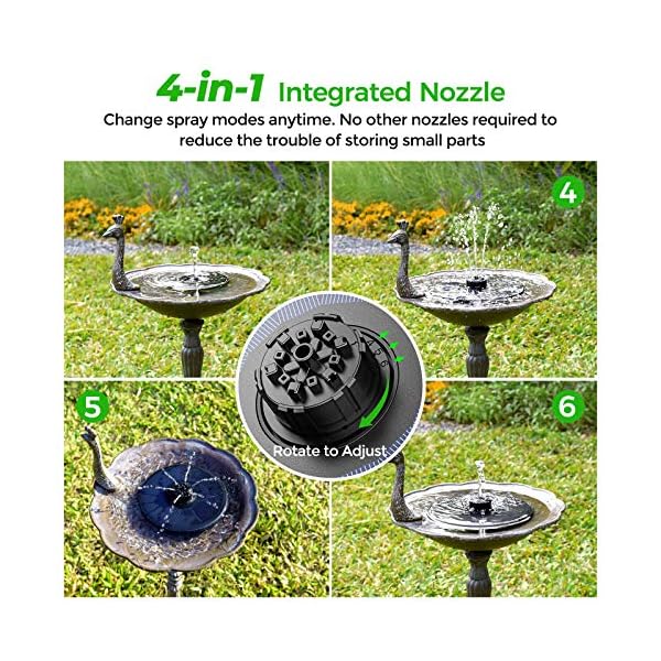 OKMEE-GD087B-Solar-Water-Fountain-4-in-1-Nozzle-22W-Pump-with-4-Styles-for-Bird-Bath-Pond-Pool-Fish-Tank-Aquarium-and-Garden-Black-standard OMORC Solar Fountain Upgraded 4-in-1 Nozzle, 2.2W Solar Powered Fountain Pump with 4 Water Styles, Solar Bird Bath…