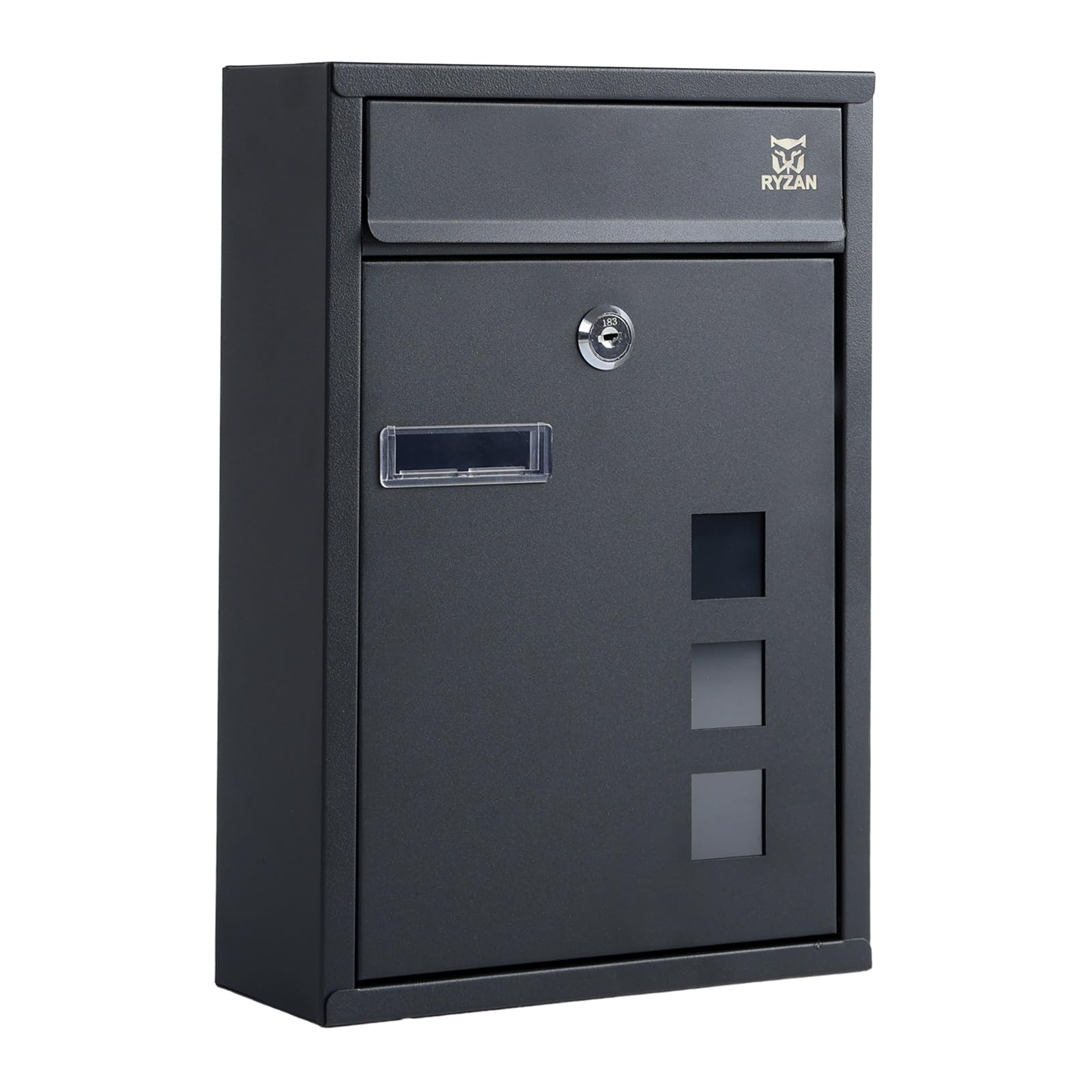 RYZAN Modern Delivery Steel Post Box Wall Mounted Mailbox Letterbox with Nameplate for External Use Lockable Weatherproof Easy to Install 8.5 x 21.5 x 32 cm Outdoor Post Mail Holder with Keys