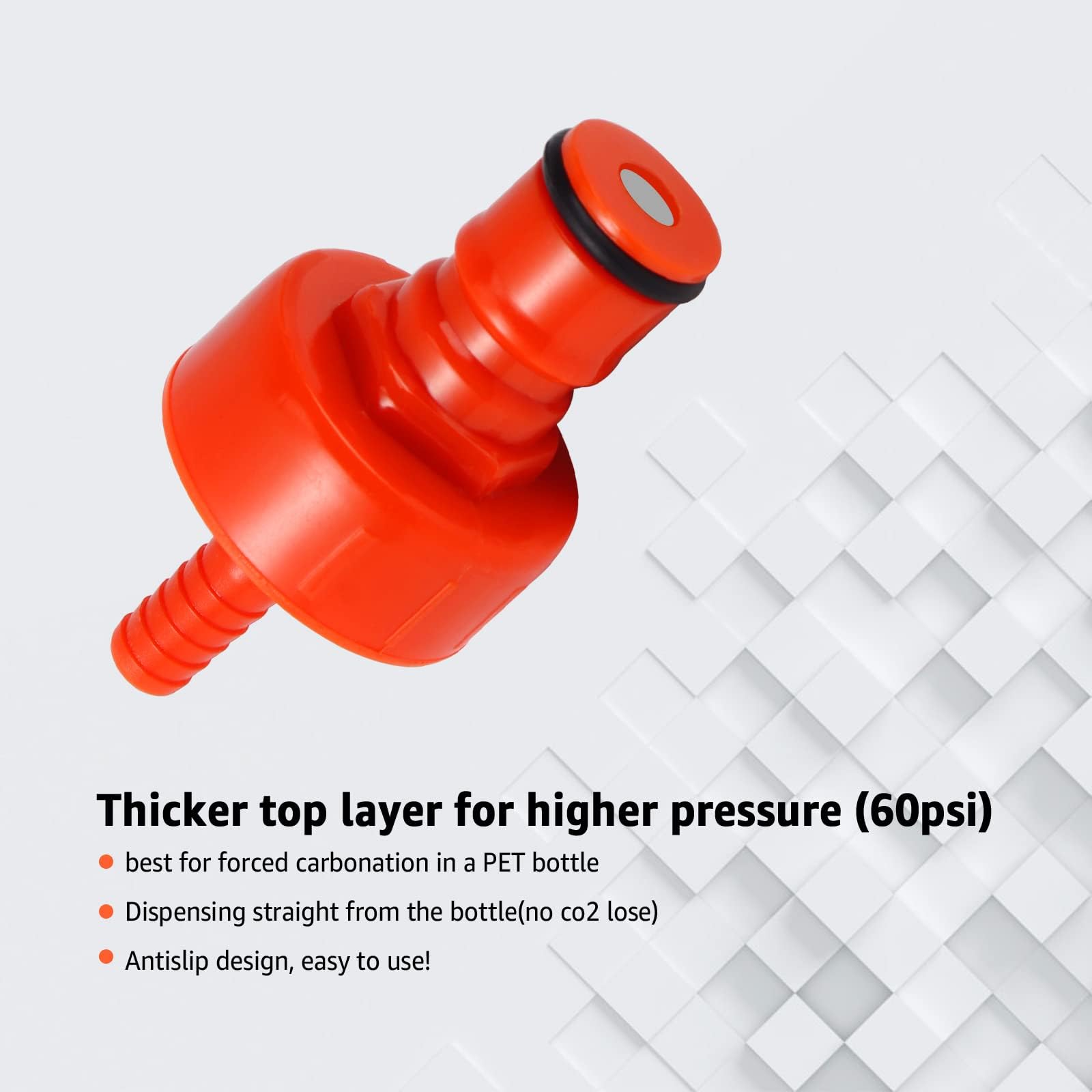 FERRODAY 3 Pack Carbonation Cap Forced Carbonation with PET Bottle 5/16 Barb CO2 Coupling to Carbonate Soda Beer Water PET Bottle Filling Carbonation Cap with No Fall Off Flat Gasket & Thick O-ring