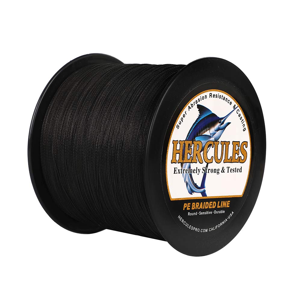 Hercules Braided Fishing Line 2000m 2187yds 6lbs-100lbs Pe Superline 4 Strands (Black 60lb/27.2kg 0.40mm)