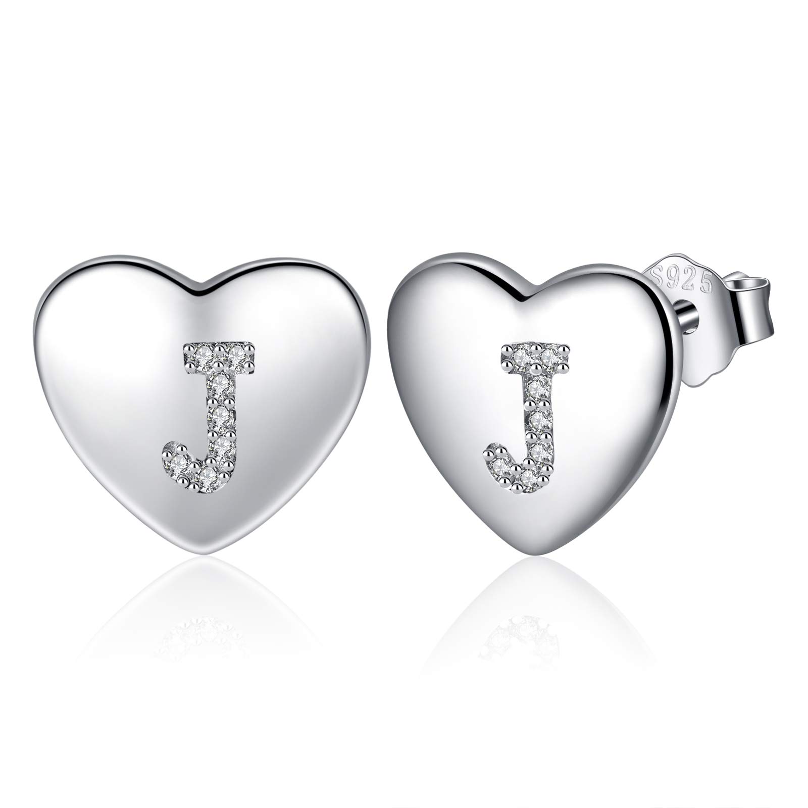 Jrêveinfini Sterling Silver Heart Initial Stud Earrings Women Girls hypoallergenic, Personalized Letter Jewelry Gift for Women and Girls