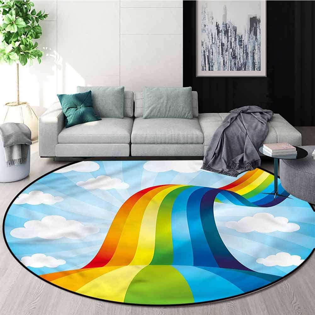 RUGSMAT Rainbow Round Area Rug,Road Cloud Abstract Cartoon Nursery Rugs Round-31