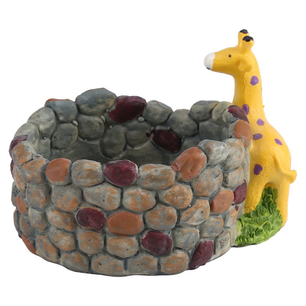Zerodis Resin Succulent Pot Animal Shaped Planter for Artificial Live Succulents, Giraffe Herb Flower Basket Garden Home Decor with Drainage Hole