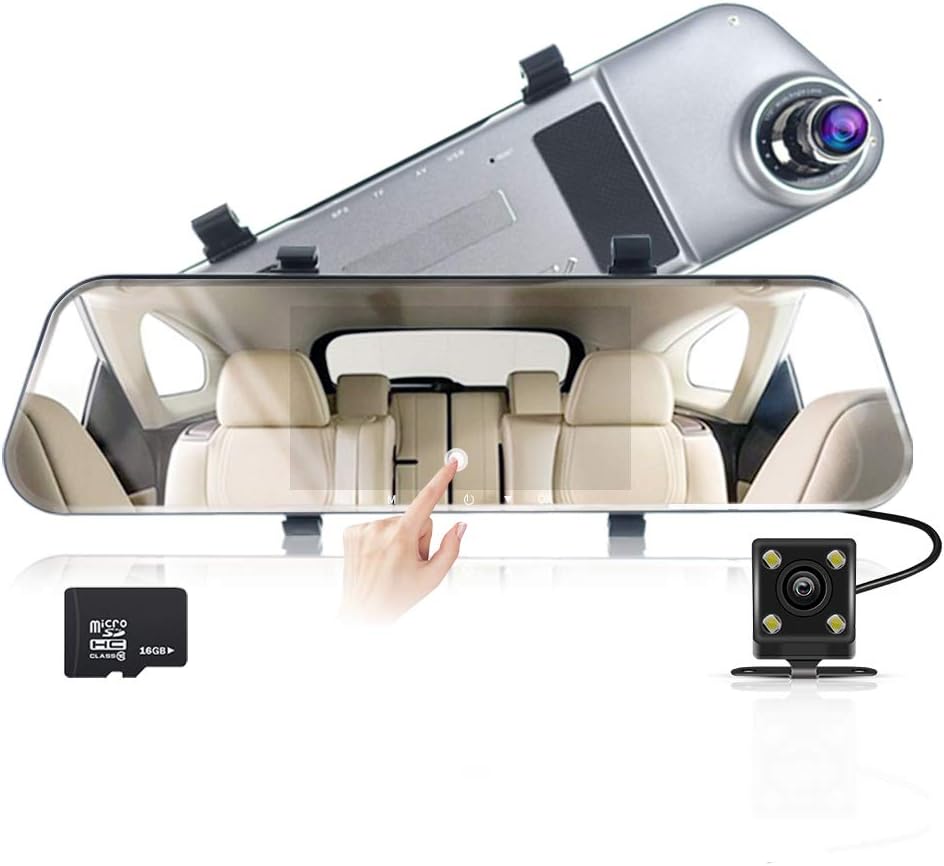 Mirror Dash Cam For Car, 5" Ips Touch Screen 1296p 170 Degree Wide Angle Night Vision Car Camera Recorder With G-Sensor,Loop Recording,Parking Monitor,WDR,16GB Card And IP67 Rear Cam Included