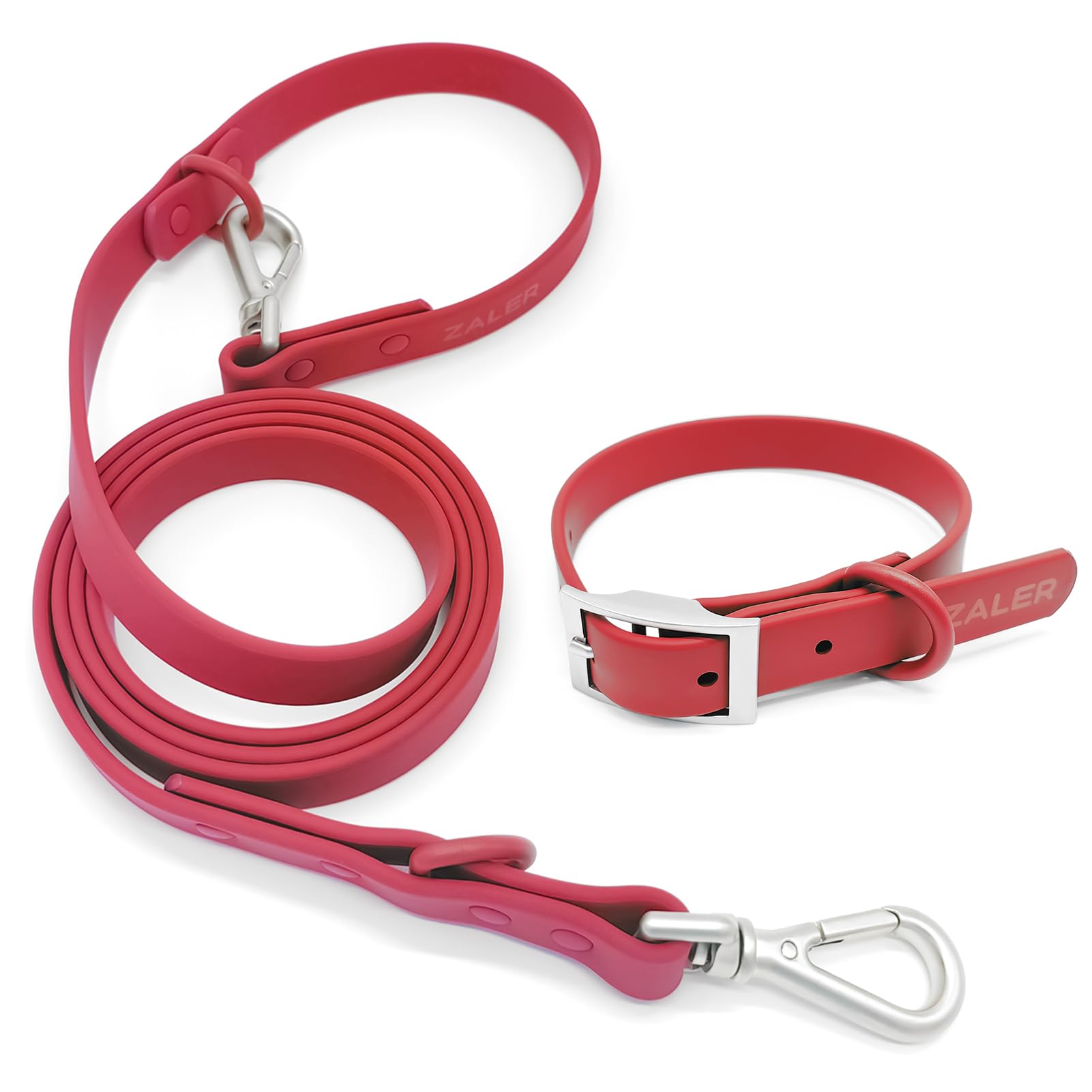 Photo 1 of ZALER Dog Collar and Leash Set, Waterproof Adjustable Odor Proof Pet Collars Leashes Easy to Clean, 6FT Dog Leash with 2 Hooks for Large, Medium Small Dogs (S, Red)