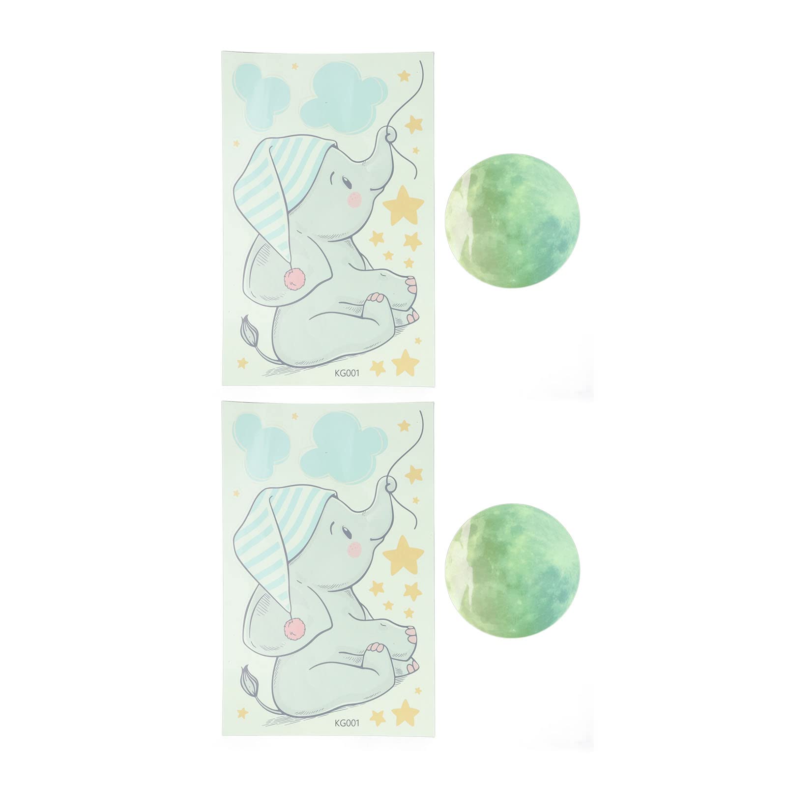 2 Set Luminous Elephant Wall Stickers, Glow in The Dark Moon Cute Elephant Wall Decal DIY Kids Room for Bedroom Living Room Ceiling Decoration Children Gift, Accompany Child into Dreamland
