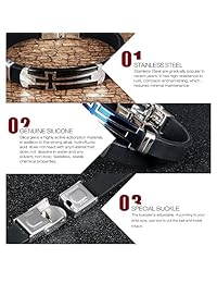 M.JVisun Cross Silicone Sport Wristband Bangle Bracelet Stainless Steel Design, Black Blue, 7.87 inch