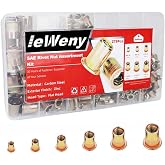 ieWeny Rivet Nut Assortment Kit(278Pcs), 1/4"-20, 3/8"-16, 5/16"-18, #10-24, #8-32, #6-32UNC SAE Carbon Steel Rivnuts Set, Threaded Inserts for Sheet Metal, Automotive and Tube