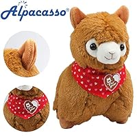 Alpacasso 6.7" Brown Plush Alpaca, Heart-Shaped Scarf Stuffed Animals Toy.