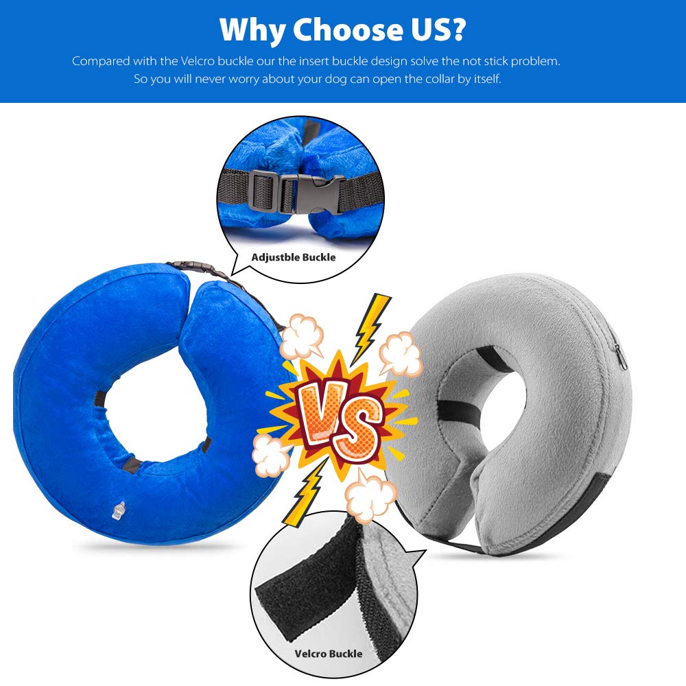 Holysteed Dog Inflatable Collar Protective Dog Collar Pet E-Collar Design to Prevent Pets from Biting and Scratching at Injuries,Stitches, Wounds, and Rashes Blue - Extra Large