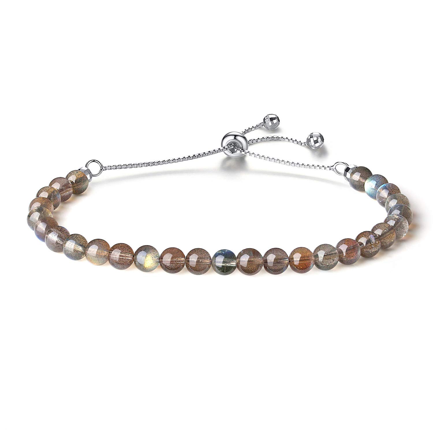 COAI Girls Womens 925 Sterling Silver Labradorite Stone Slider Bracelet
