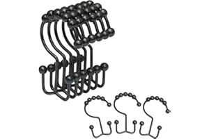 Shower Curtain Rings, OEH Shower Curtain Hooks, Rust-Resistant Metal Black Shower Curtain Rings, Double Shower Curtain Hooks 