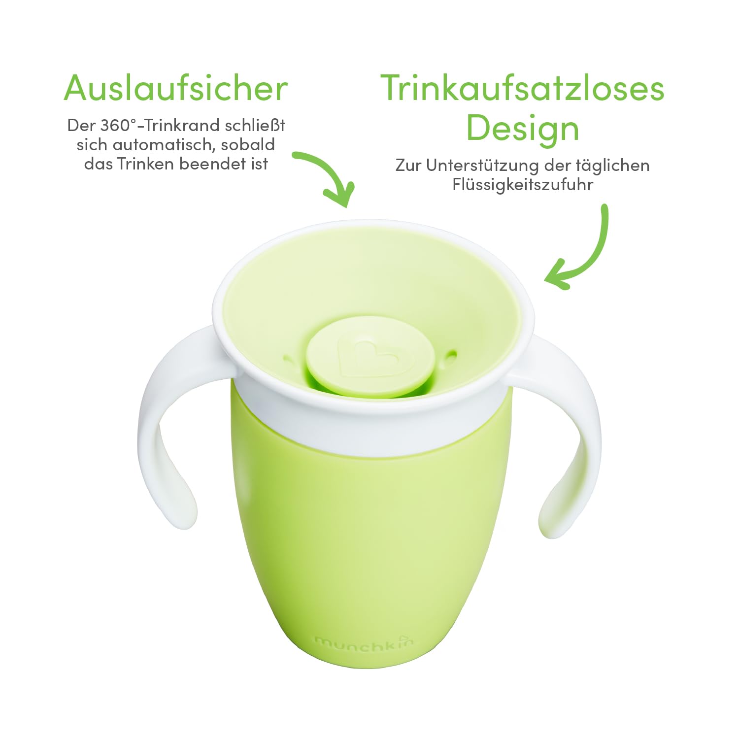 Munchkin Miracle 360°-Trinkbecher für Babys und Kleinkinder, BPA-freier Trinklernbecher mit Griffen, auslaufsicher & spülmaschinenfest, für Kinder ab 6 Monaten - 207 ml, grün 4