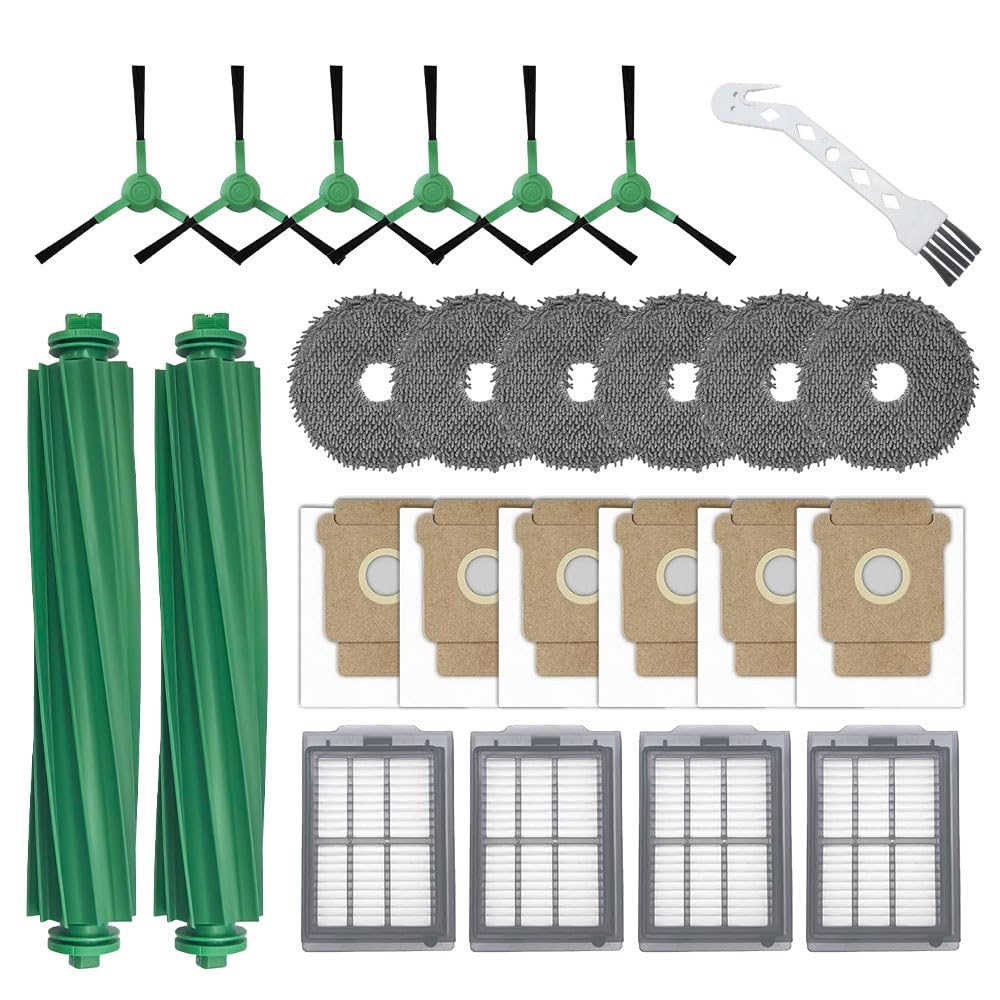 Photo 1 of 25 Pcs Accessories Kit for iRobot Roomba Plus 405 Combo/505 Combo Robot Vacuum Cleaner, Replacement Parts include 2 Main Brushes, 6 Side Brushes, 6 Dust Bags, 6 Mop Pads, 4 Filters and 1 Cleaning Tool