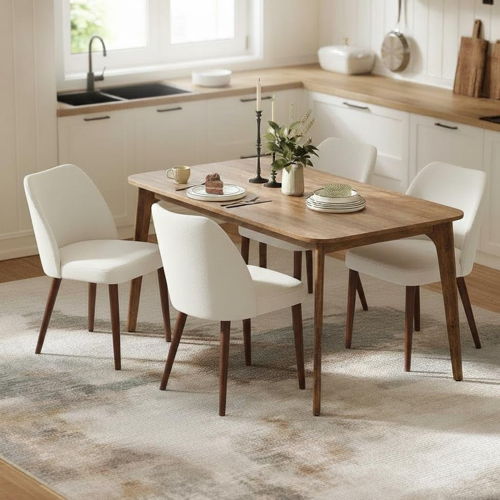 Photo 1 of ** TWO BOX *** GarveeHome Linen Dining Chair Set of 4 Upholstered Fabric Dining Chair with Wood Legs, Wing Backrest, Wooden Kitchen Chairs with Thick Cushions, Leveling Feet for Dining Room, Living Room, White