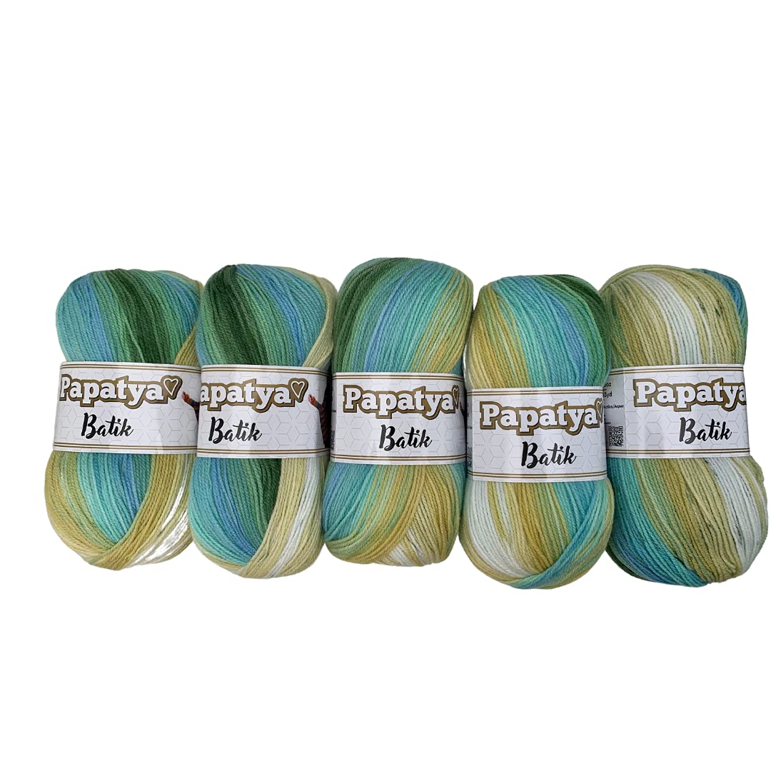 Knitting Yarn Double Knitting 100g Packs, 5 Pack Multi Colour Stripey Yarn, Papatya Batik Acrylic Yarn 554-17