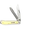Schrade Old Timer 94OTY Gunstock Trapper 6.9in S.S. Traditional Folding Knife with 3in Clip Point Blade and Yellow Handle for Outdoor, Hunting, Camping and EDC