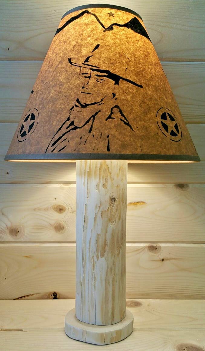 John Wayne Rustic Log Lamp Authentic Western Red Cedar With Free 12 Parchment Paper Lampshade Made In Usa Rustic Log Furniture Primitive Northwoods