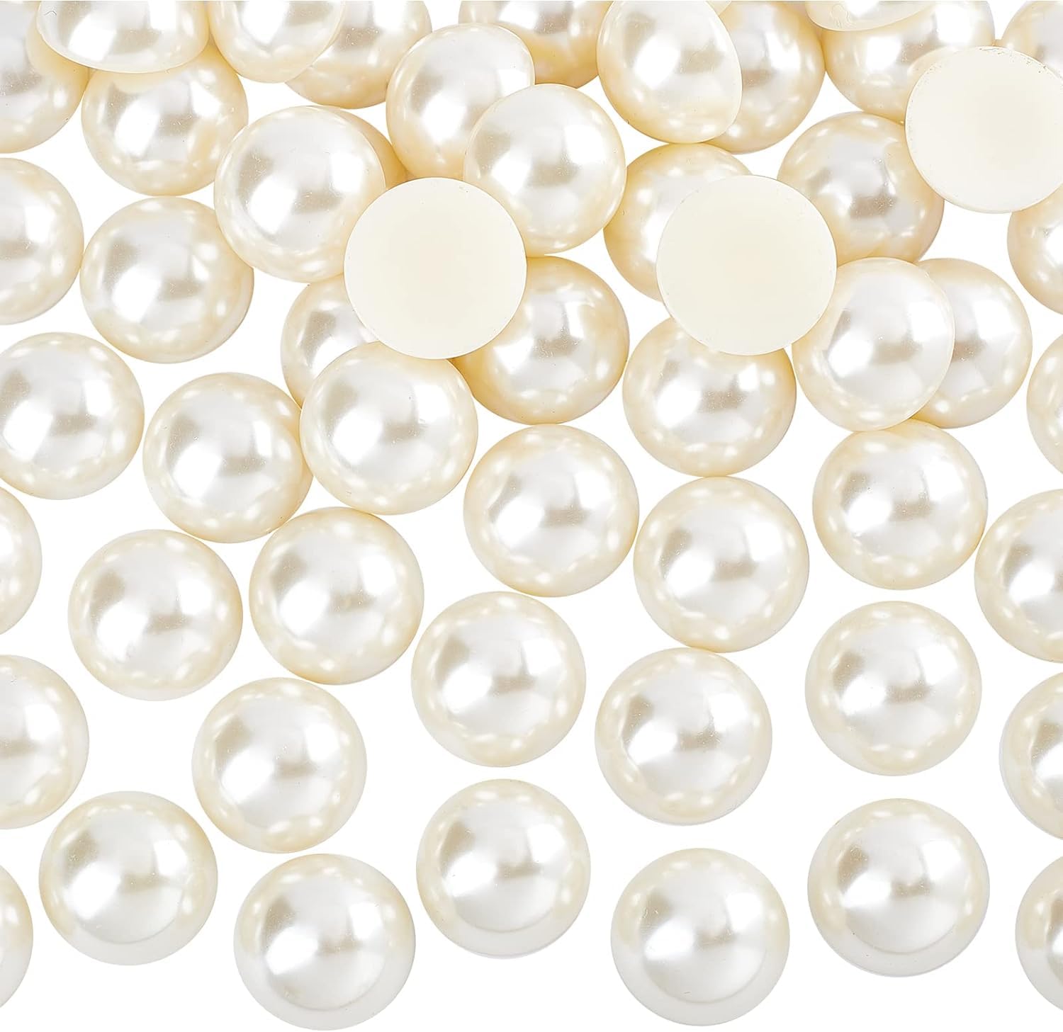FINGERINSPIRE 60 Pcs 25mm Half Pearls Bead Beige Flat Back Pearl Extral Large Cabochon with Container Large Half Round Pearl Loose Beads Gems for Shoes Wedding Dress Phone DIY Crafts Making