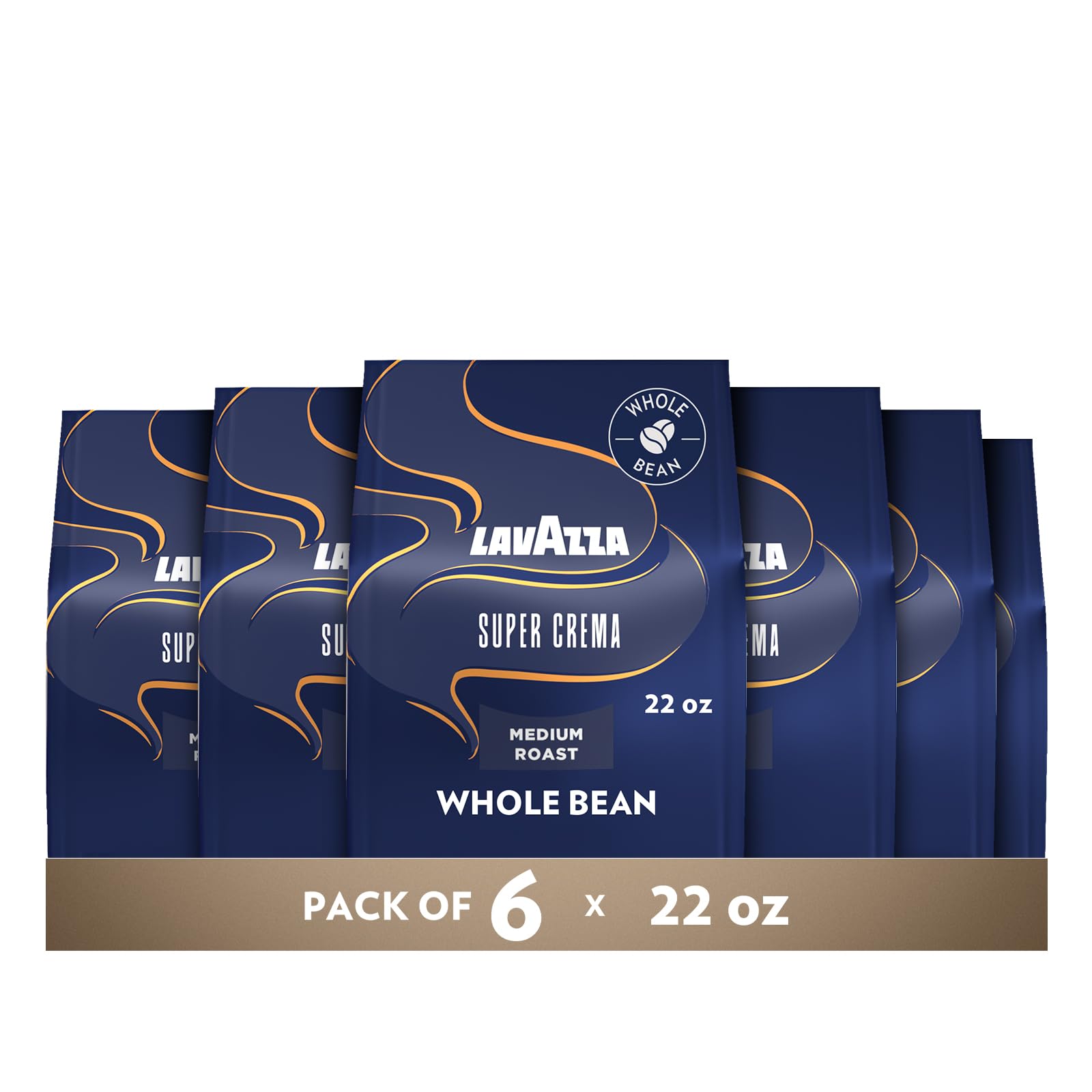 Lavazza Super Crema Whole Bean Coffee, Medium Espresso Roast, Arabica and Robusta Blend, 22 oz Bag (Pack of 6) Image