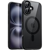 JETech Magnetic Case for iPhone 16 Plus, Black | Compatible with MagSafe, Solid Color Matte TPU Frame, Clear Back, Shockproof Bumper