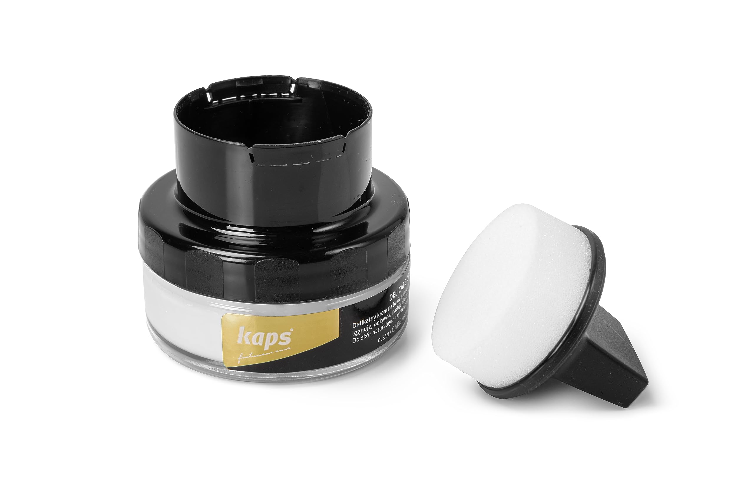 Kaps Delicate Shoe Cream with Sponge Applicator for Leather Shoes & Boots - Polish & Colour Restorer, Natural Wax Conditioning Formula, 50ml (101 - white)