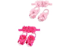 LDDCX Baby girls infant crochet butterfly headbands and knitted flower barefoot sandals.(BBFJ3) (Pink,Rose red)
