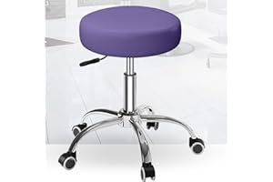 SALONFACTORY Rolling Stool with Wheels,Heavy Duty Lash Chair Adjustable for Tatoo Lab Massage Salon Spa Drafting Nail Teach,360 Swivel,Leather,Thick Seat Padding,Purple