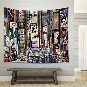 Illustration of a Street in New York City - Fabric Wall Tapestry Home Decor - 51x60 inches