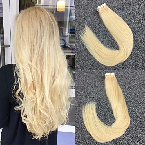 Reysaina 14 Inch 20pcs 30g Remy Human Hair Extensions Bleach Blonde Hair Extensions Real Hair 613 Tape in Hair Extensions Human Hair Tape in Real Hair Extensions