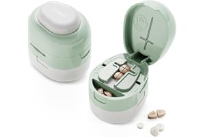 ZHIYES Adjustable Pill Cutter Splitter for Small Tiny Large Pills - Cuts Multiple Pills at a Time,1/2 & 1/4 Cuts,Accurate Alignment & Easy Cutting,Hidden Sharp Blade, Bottom Storage,Green